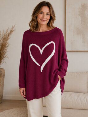 Astrologie Oversized Heart Sweater Burgundy White Graphic XL